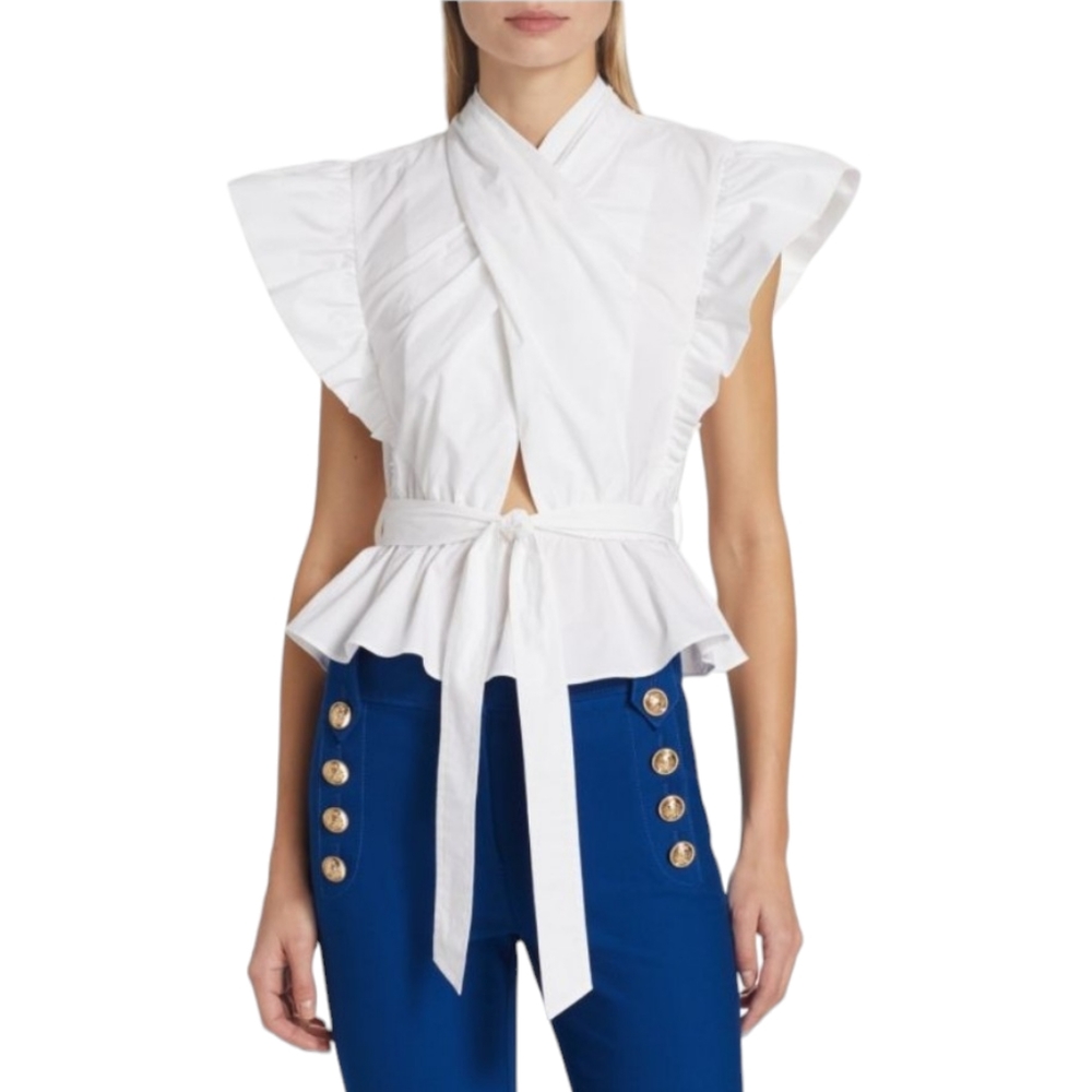 NWT Derek Lam 10 Crosby Brynn Ruffle Wrap Top Sz 0 FLAWED